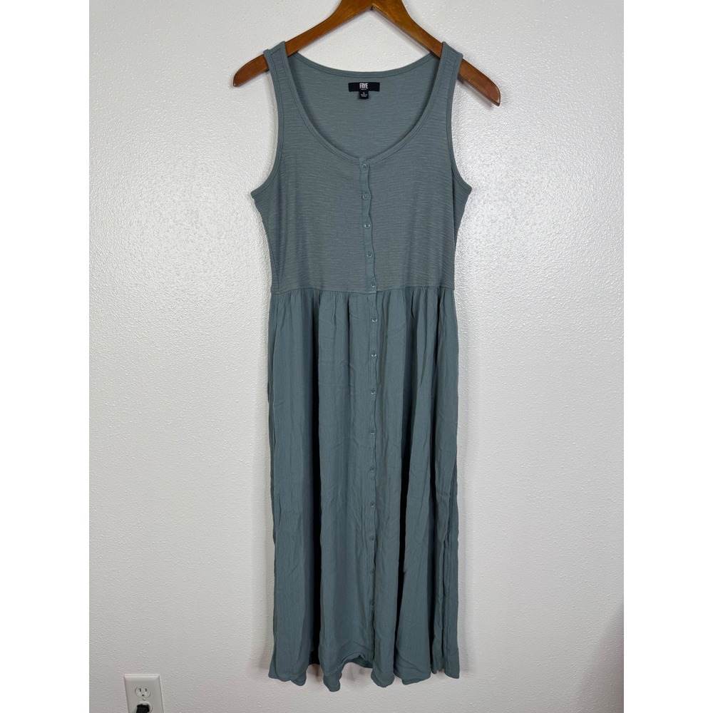 Frye Womens Sage Green Ribbed Button Front Sleeveless Midi Dress Size S